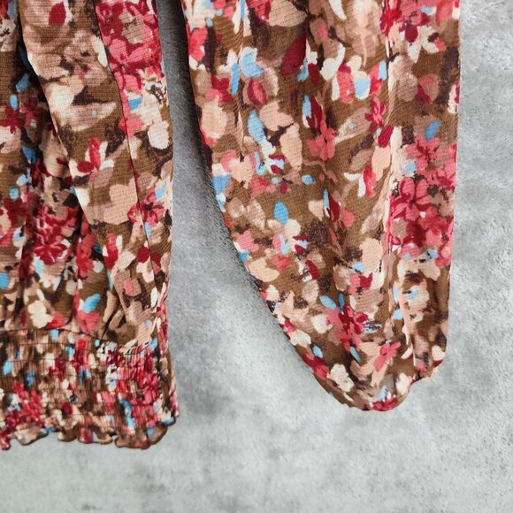 Women's Charter Club Woman Floral Ruffle Blouse Top Brown/Pink/Blue Size 1X - Picture 3 of 9